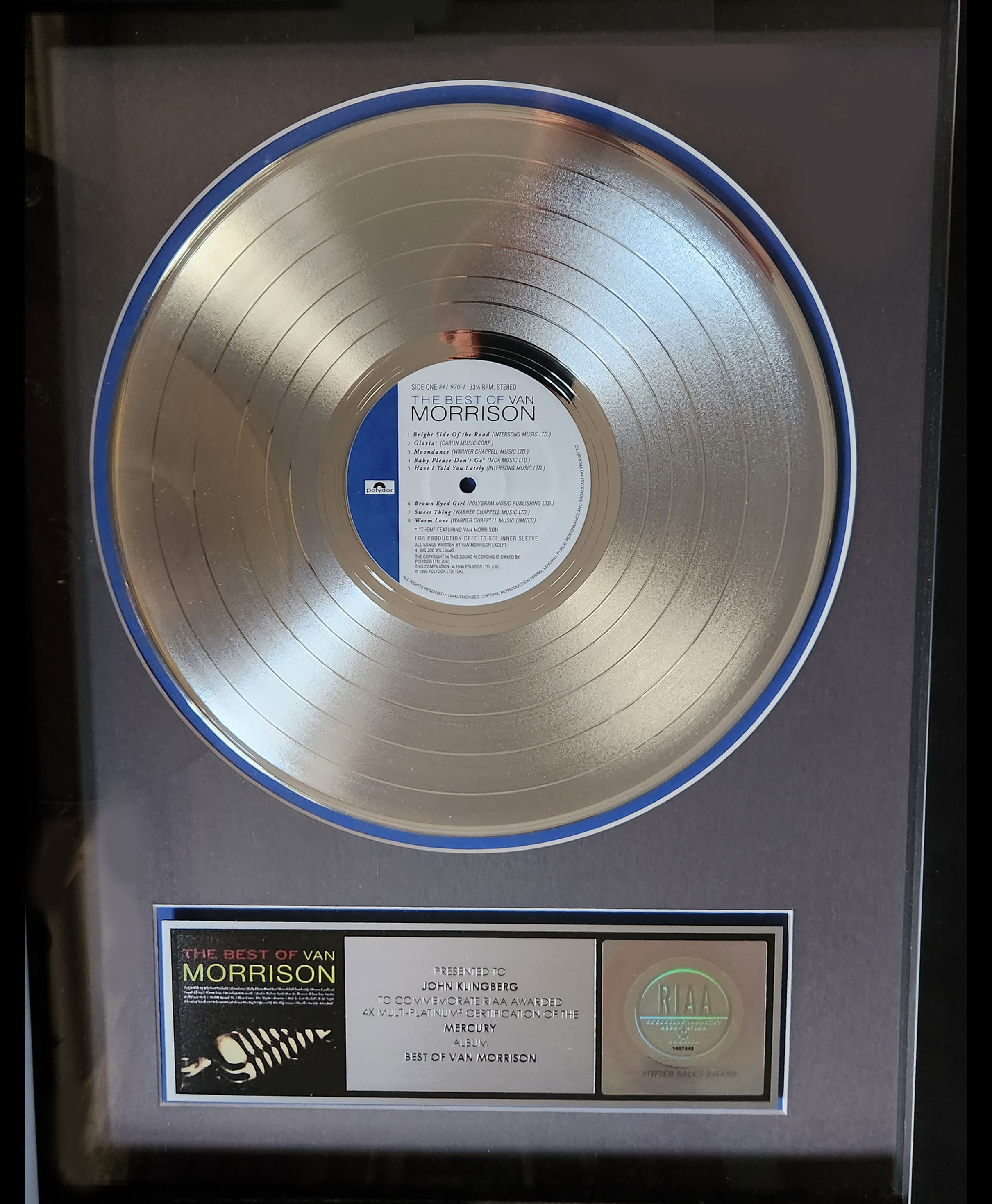 Best of Van Morrison multi-platinum sales award, 2002