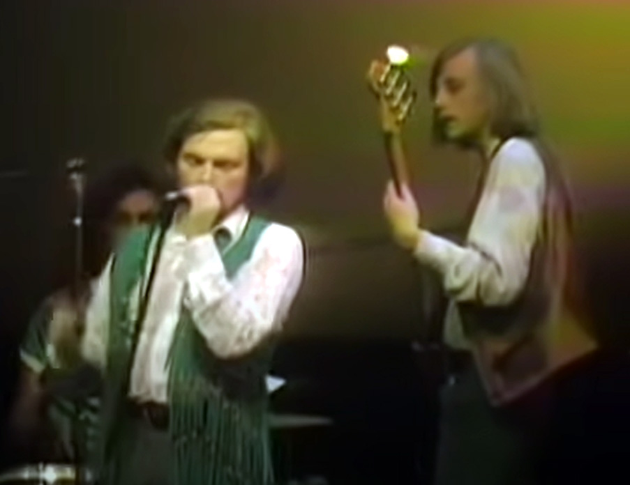 Klingberg on stage with Van Morrison and the band at the Fillmore East in 1970
